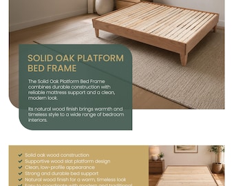Handcrafted Solid Oak Platform Bed Frame: Modern Rustic Mennonite-Made