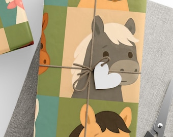 Inpakpapier leuk paard, cadeauverpakking voor kinderen, benodigdheden verjaardagsfeestje, boerderijthemafeesten, milieuvriendelijke cadeauverpakking
