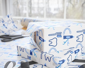 F U C K spelled with dental tools Wrapping Paper | Snarky Blue Dental Theme