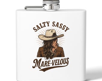 Salty Sassy Mare-velous Flask | Stainless Steel Hip Flask (White, Pink, Teal)