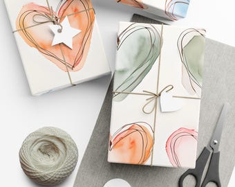 Watercolor Heart Gift Wrap Paper: Eco-Friendly Wrapping Sheets