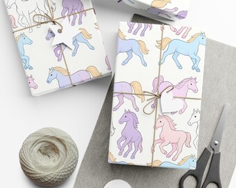 Whimsical Horse Gift Wrap Papers | Birthday, Party Wrap, Eco-Friendly Packaging, Kids Celebrations, Holiday Gifts