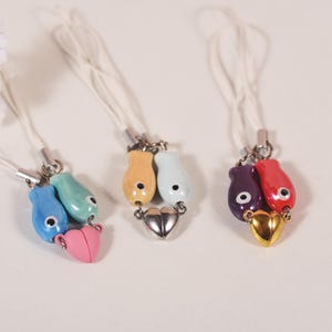 Magnetic Fish Heart Keychain Set, Matching Couple Keychains, Ceramic Phone Charm, Cute Best Friend Gift