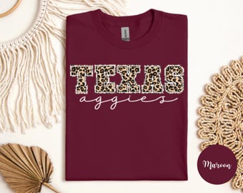 Texas Agg Maroon Cheetah shirt with free shipping