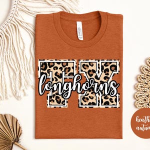 Texas Cheetah Longhorns T-Shirt,New Design  Bella Canva Texas Orange Shirt, Free Shipping, Texas State Woman Shirt, Unisex tee