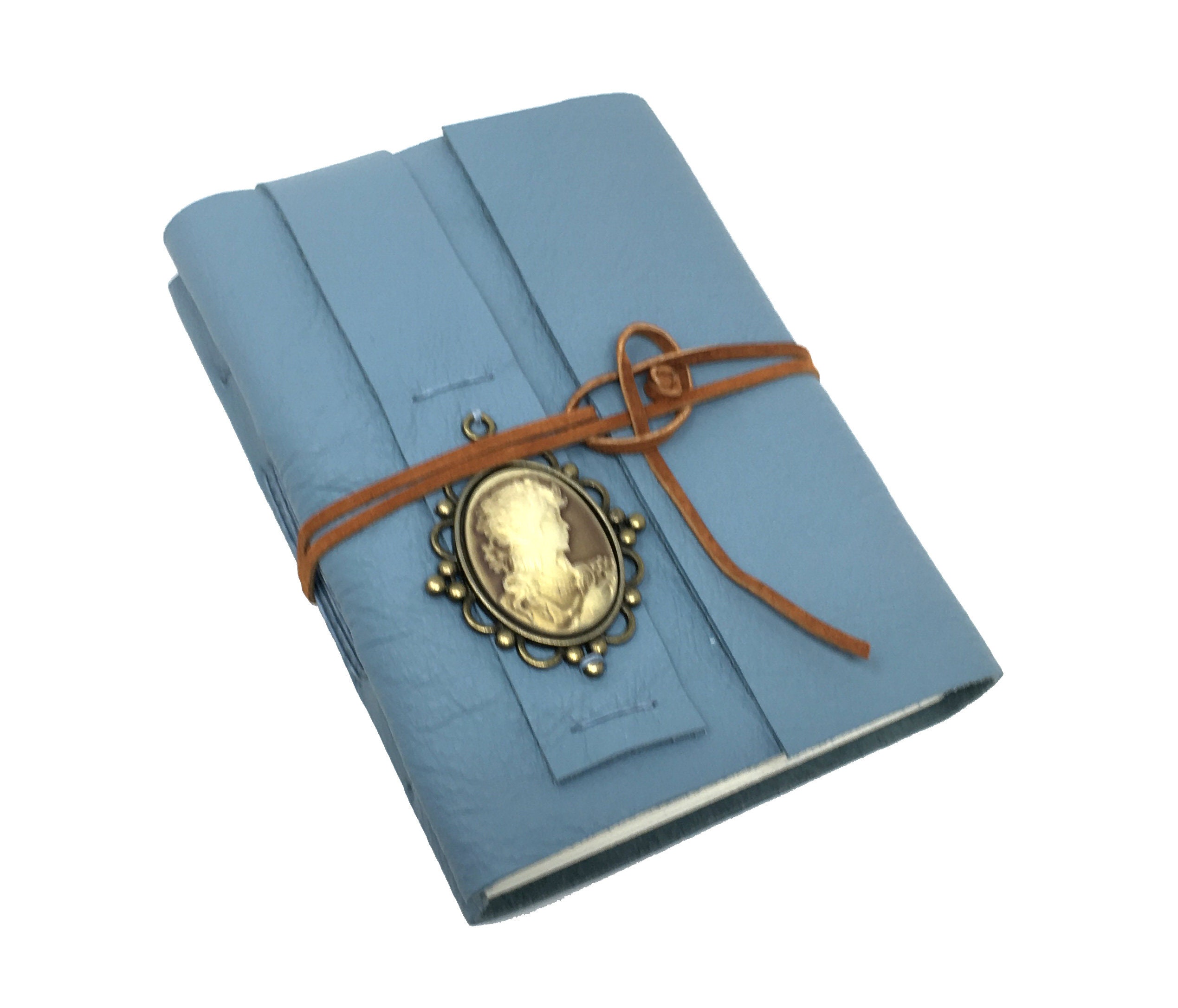 Light Blue Leather Journal with Lined Paper and Cameo Etsy