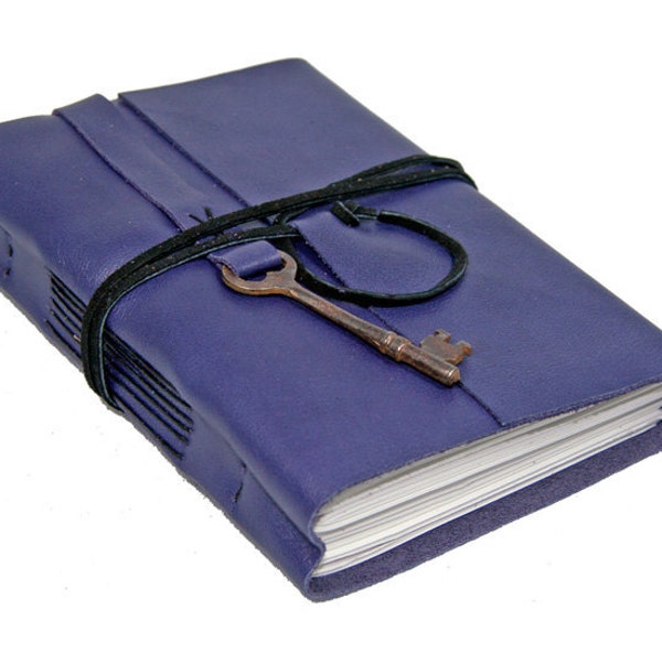 Purple Leather Journal with Antique Skeleton Key Bookmark