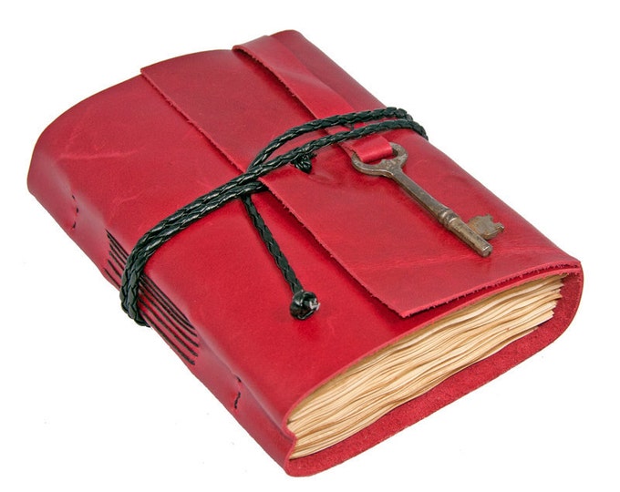 Red Leather Journal With Coffee Stained Paper Etsy