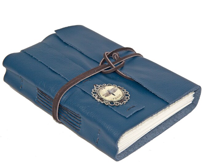 Navy Blue Leather Journal With Cameo Bookmark Ready to Ship Etsy