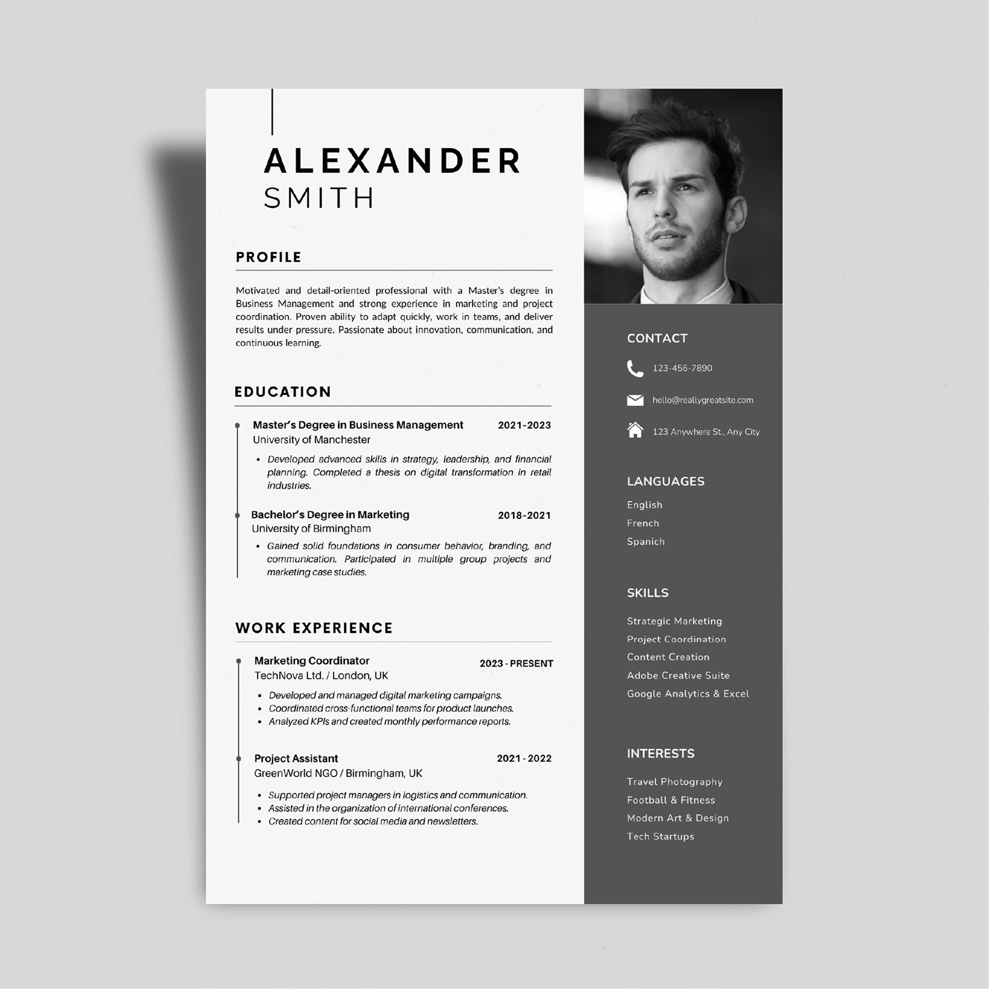 Minimalist Resume Template for Men | Modern CV in English | Editable in ...