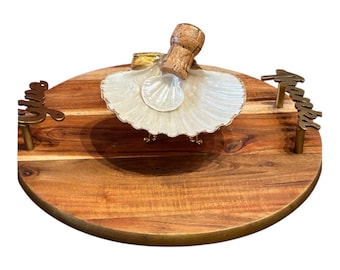 Round Charcuterie Board with Scallop Shell Condiment Bowl and Spoon