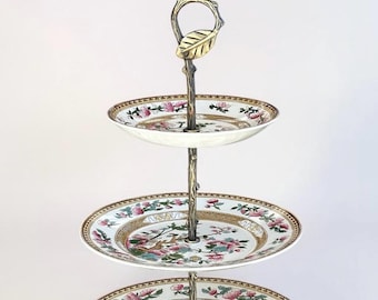 3 Tier Vintage indischer Baum Blumenmuster Dessert Aperitif Kuchenständer