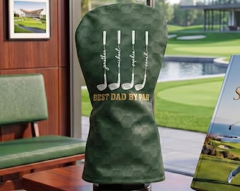 Personalized Best Dad By Par Golf Head Cover, Best Grandpa By Par Golf Head Cover, Custom Name Father Day Gift, Dad Golf Gift, Grandpa Gift