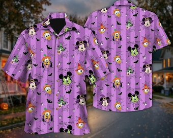 WDW Mickey & Friends Signatures Halloween Hawaiian Shirt, Mickey's Not So Scary Halloween Button Up, Halloween Party Shirt, Family Hlw Shirt