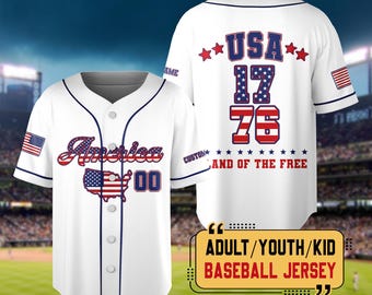 Retro 4th of July Baseball Jersey, 1776 America Land of The Free Baseball Jersey, Independence Day Shirt, USA Flag Themed Jersey Outfit