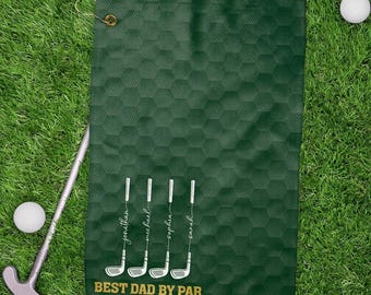 Personalized Best Dad By Par Golf Towels, Best Grandpa By Par Golf Towels, Custom Name Father Day Golf Gift, Golf Lover Gift, Dad Golf Gift