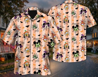 WDW Mickey & Friends Signatures Halloween Hawaiian Shirt, Mickey's Not So Scary Halloween Button Up, Halloween Party Shirt, Family Hlw Shirt