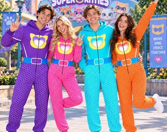Halloween SuperKitties Suit Jumpsuit Cosplay Costume Hoodie, SuperKitties Costume Bodysuit Tracksuit, Super Cat Hero Halloween Outfit Set
