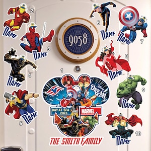 Personalize Hero day at sea 2025 Cruise Magnet, Super Heroes =Cruise Line Magnet, Custom Family Door Magnets, Superhero Cruise Line Magnet