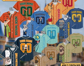 Personalized Disney Zootopia Characters Baseball Jersey, Custom Judy Hopps Nick Wilde Jerseys, Zootopia Baseball Team Outfit, Disney Shirts
