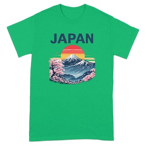 Japan Sunset Mountain Graphic Tee, Cherry Blossom TShirt, Japan Travel Shirt, Retro Japan Mountains, Sakura Tree Tee, Japan Lover Gift