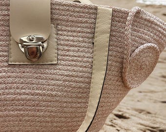 Handmade Soft Pink Jute Tote Bag | Pastel Spring Bag with Faux Leather Handles | Feminine Eco-Friendly Purse