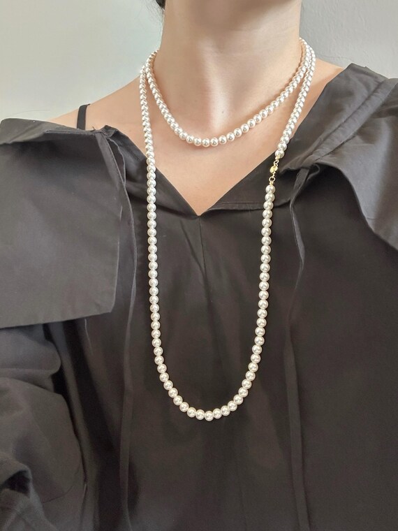 Crystal Core Faux Pearl Long Necklace 120 cm 47 in Magnetic Clasp Wedding Jewelry Faith Cross Pendant Option Sweater Chain Necklace