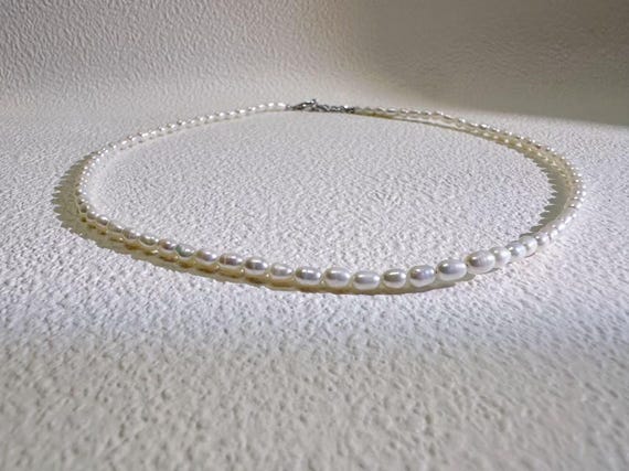 Delicate Freshwater Pearl Choker Necklace 3 to 4 mm Tiny Rice Pearls Versatile Elegant Handmade Jewelry for Wedding Bridesmaid Everyday Wear