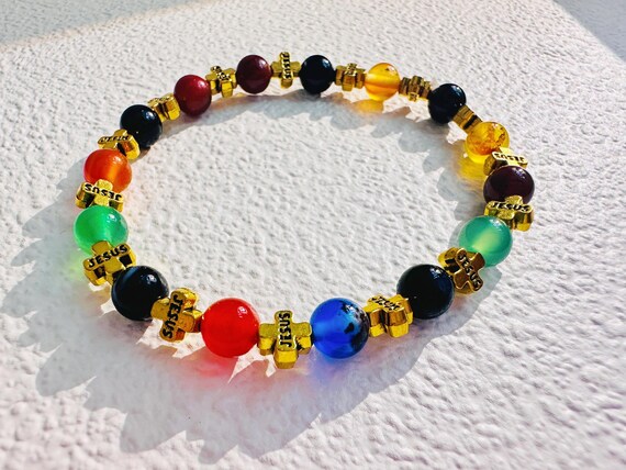 Promo：Crystal Simple Cross Bead Bracelet, 6mm Agate Beads with Minimalist Cross Charm, Unisex Stacking Bracelet for Everyday Gift