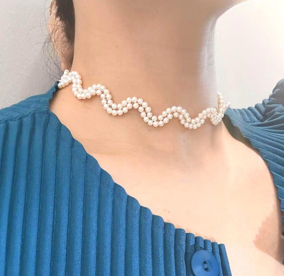 Pearl Wave Choker Necklace Elf Inspired Statement Jewelry Wedding Pearl Necklace Bridesmaid Communion Confirmation or Christmas Gift
