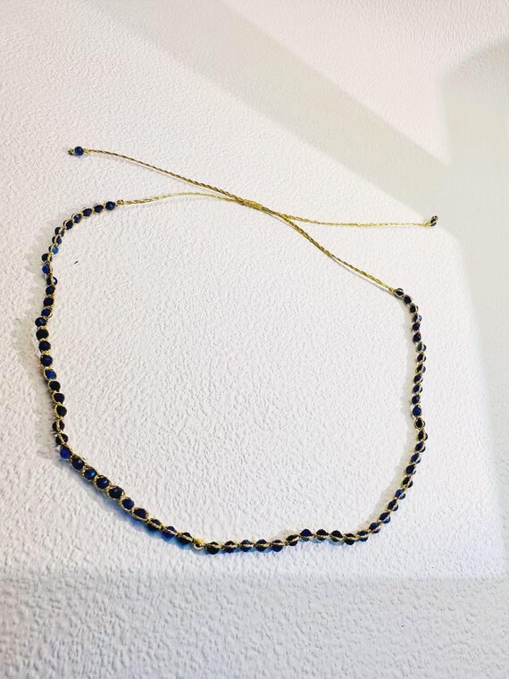 Promo:Delicate Lapis Lazuli Choker 3 mm Faceted Beads Adjustable Handmade Necklace Minimalist Versatile Layering Jewelry