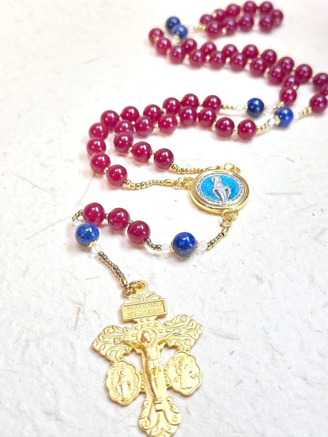 Catholic Church Ruby Durable Natural Ruby Red Chalcedony Catholic Rosary With Lapis ...