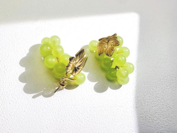 Green Grape Cluster Earrings Handmade Juicy Fruit Resin Jewelry Cute Gift for Her Christmas Jewelry