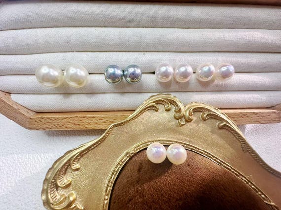 Faux Pearl Stud Earrings, Ultra Realistic Akoya South Sea Style, 6mm 10mm 12mm, S999 Sterling Silver, Hypoallergenic, Like Saltwater Pearls