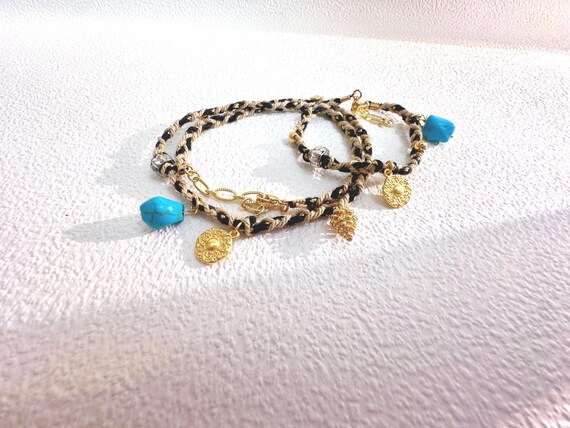 Bohemian Turquoise Jewelry Set Bracelet or Necklace with Pinecone Charm Inspired Autumn Jewelry Gift or Goodie Bag Present