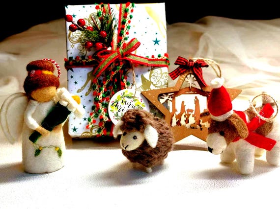 Christmas Wool Ornament Gift Box • Felt Nativity Ornament Set • Catholic & Christian Christmas Gift