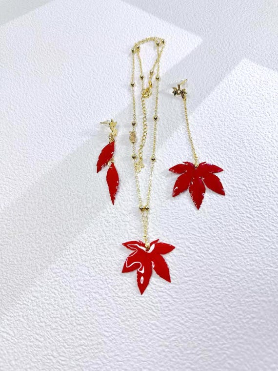 Maple Leaf Necklace and Earrings Set, Canadian Real Leaf Jewelry, Autumn Gift for Her, Faith or Non-Religious Option