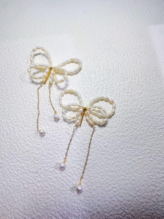 Pearl Statement Drop Earrings Elf Fantasy Bridal Tassel Earrings Wedding Jewelry Bridesmaid or Christmas Gift