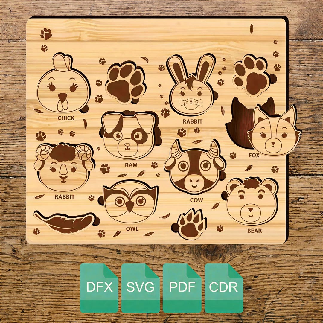 Wooden Puzzles for Kids Laser Cut SVG | Wooden Toddler Toy | Montessori ...
