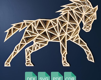 Unicorn 3D Multilayer SVG Laser cut Wall Art PDf, DXF file