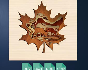 Multilayer Maple Leaf Laser Cut Wall Art SVG, PDF, DXF Files.