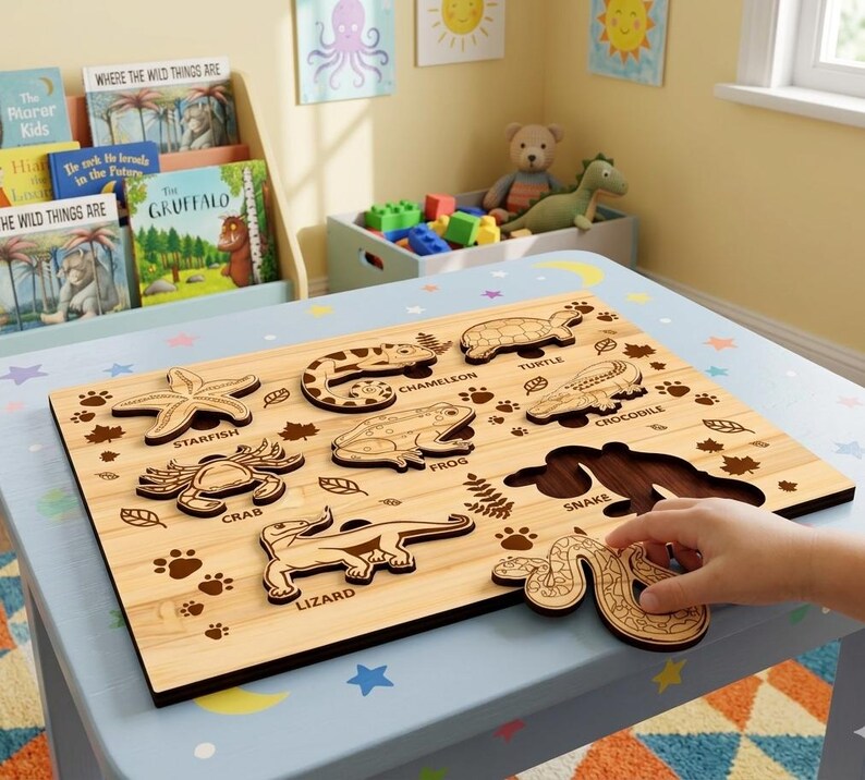 Wooden Puzzles for Kids Laser Cut SVG | Wooden Toddler Toy | Montessori ...