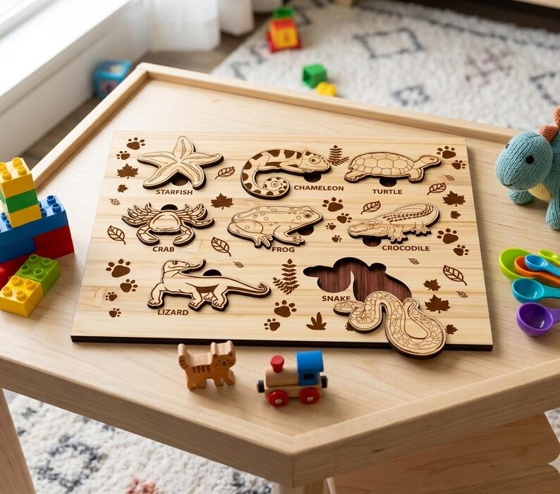 Wooden Puzzles for Kids Laser Cut SVG | Wooden Toddler Toy | Montessori ...