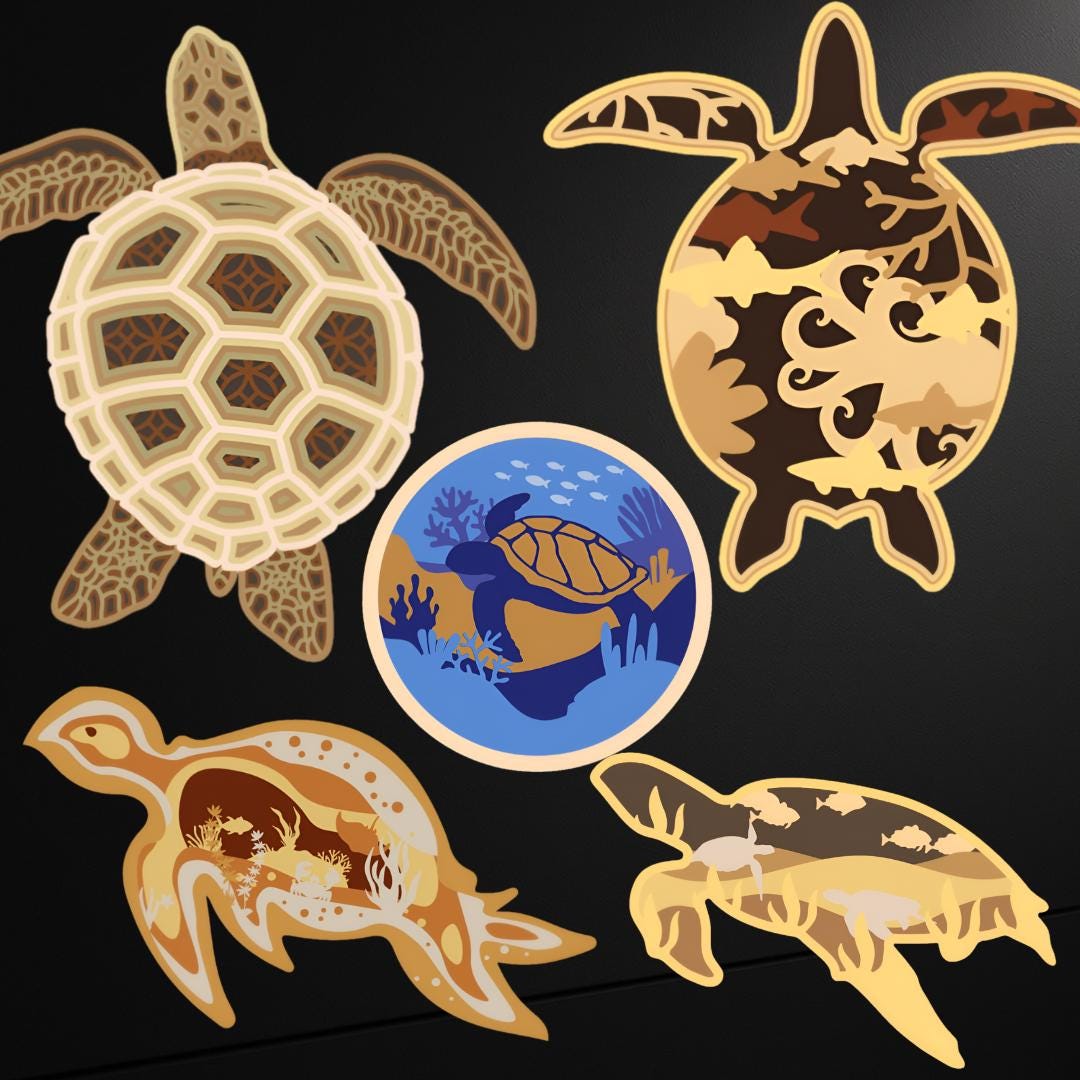 Turtle Multilayer SVG Bundle. Laser Cut Frame Wall Art DFX, PDF File - Etsy