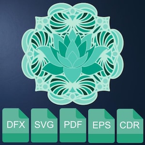 3D Lotus Mandala Multilayer SVG Laser cut Frame Wall Art DFX, PDF file.