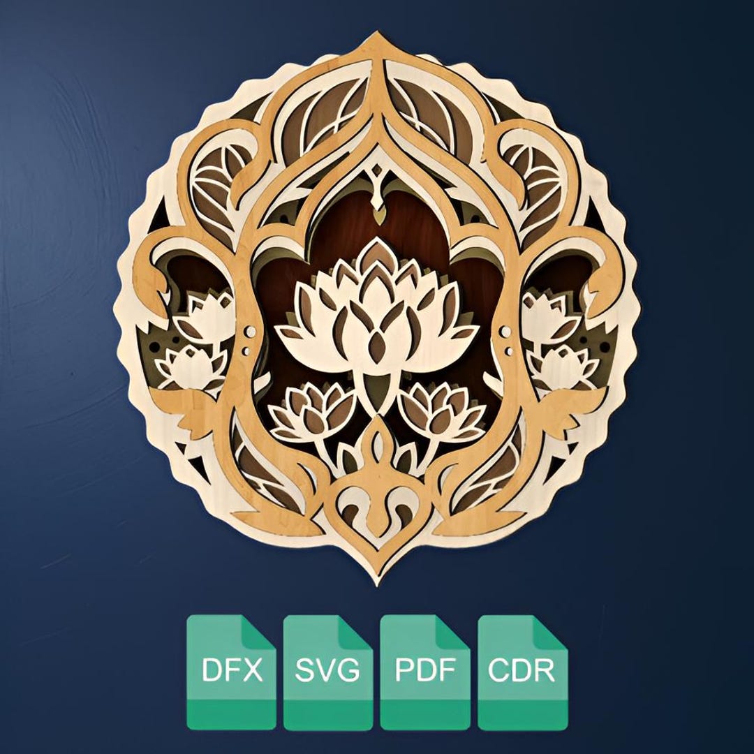 Multilayer Mandala Lotus SVG Laser Cut PDF, DXF File. - Etsy