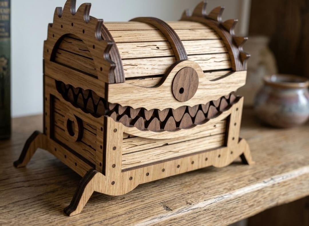 Table Top Card File Chest Mimic Chest Laser Cut File | Fantasy Monster Treasure Chest | Tabletop ...