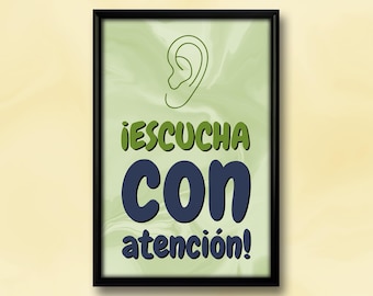 Retro Spanish Classroom Rules Poster: ¡Escucha con atención! (Digital Download, 5 Sizes)