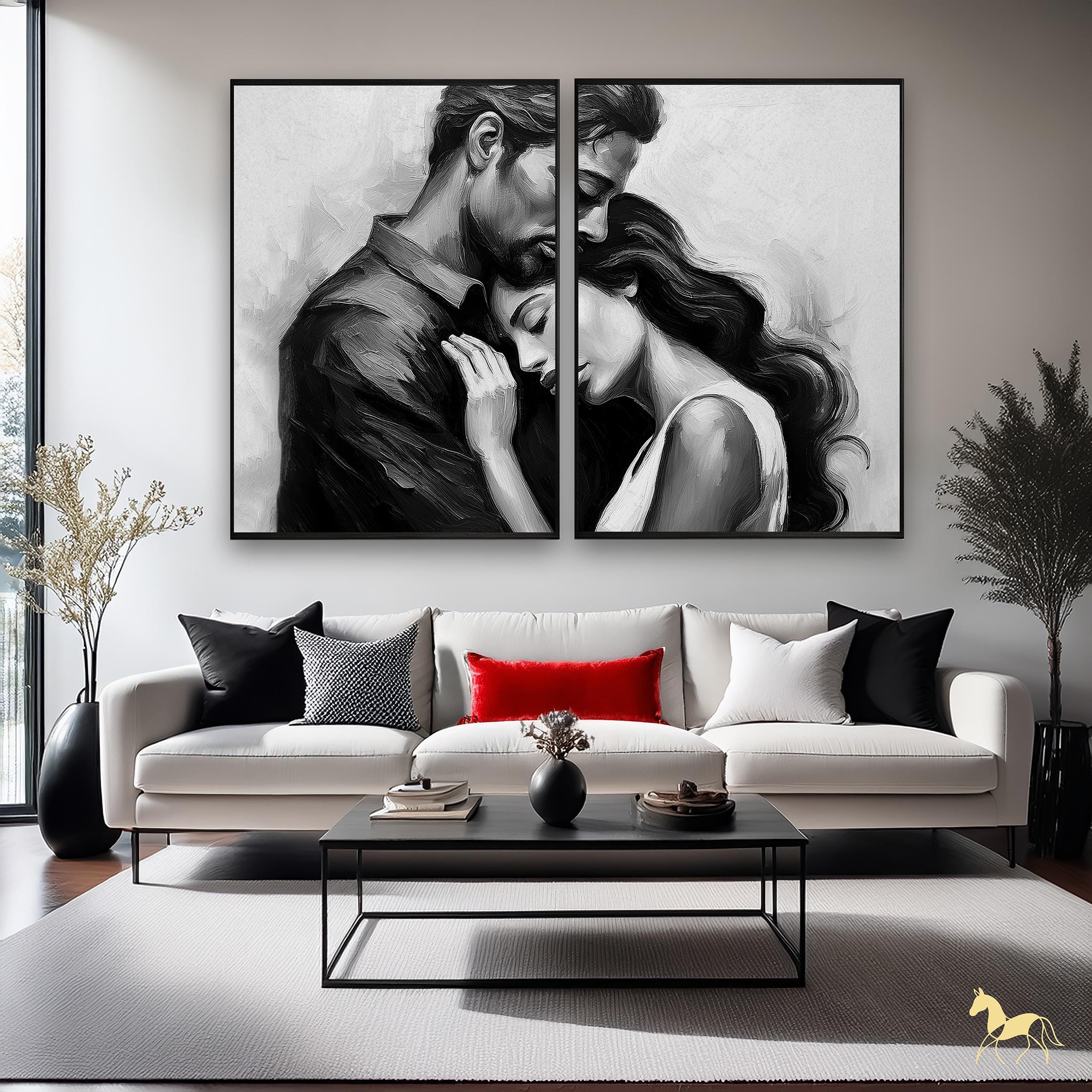 Abstract Hugging Couple Art Print Set, Romantic Valentine's Day Gift ...