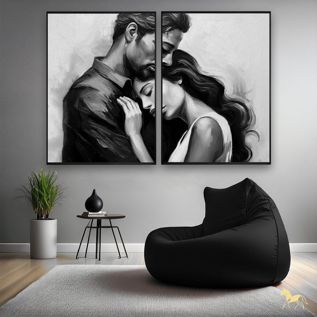 Abstract Hugging Couple Art Print Set, Romantic Valentine's Day Gift ...